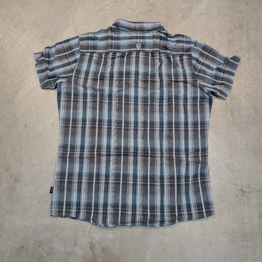 Kuhl Stealth Short Sleeve Shirt Mens L Linen Blend Striped Blue/Gray - Picture 4 of 7